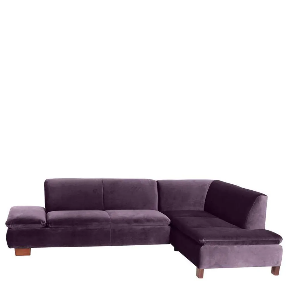 Wohnen Sofas<Ecksofa in Dunkellila mit Nussbaum Braun - Babahira