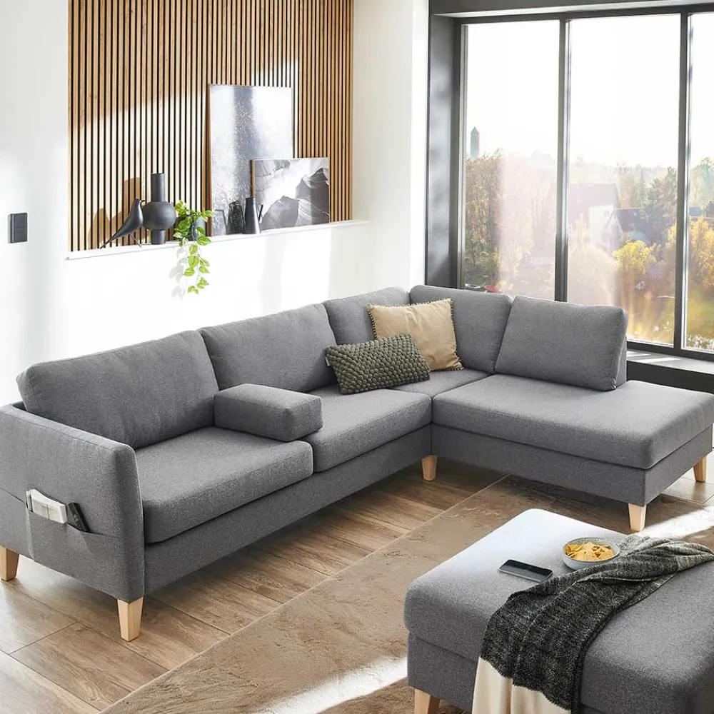 Wohnen Sofas<Ecksofa in Grau Stoff - Dreisitzer - Donnsai