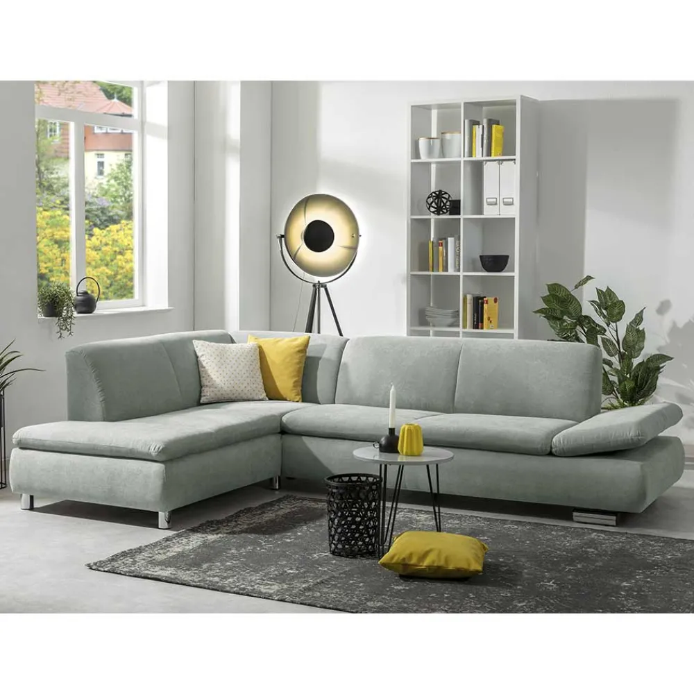 Wohnen Sofas<Ecksofa in Hellgrün mit Chrom - Nathan