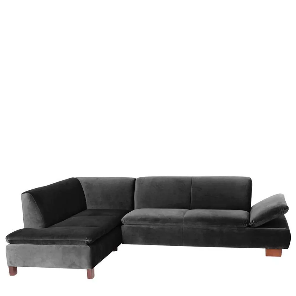 Wohnen Sofas<Ecksofa in Schwarz mit Nussbaum Braun - Satira