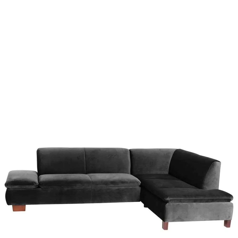 Wohnen Sofas<Ecksofa in Schwarz mit Nussbaum Braun - Satira