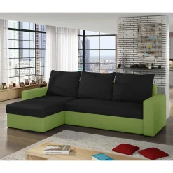 Wohnen Sofas<Ecksofa mit Bettfunktion in Schwarz und Hellgrün - Donlazi