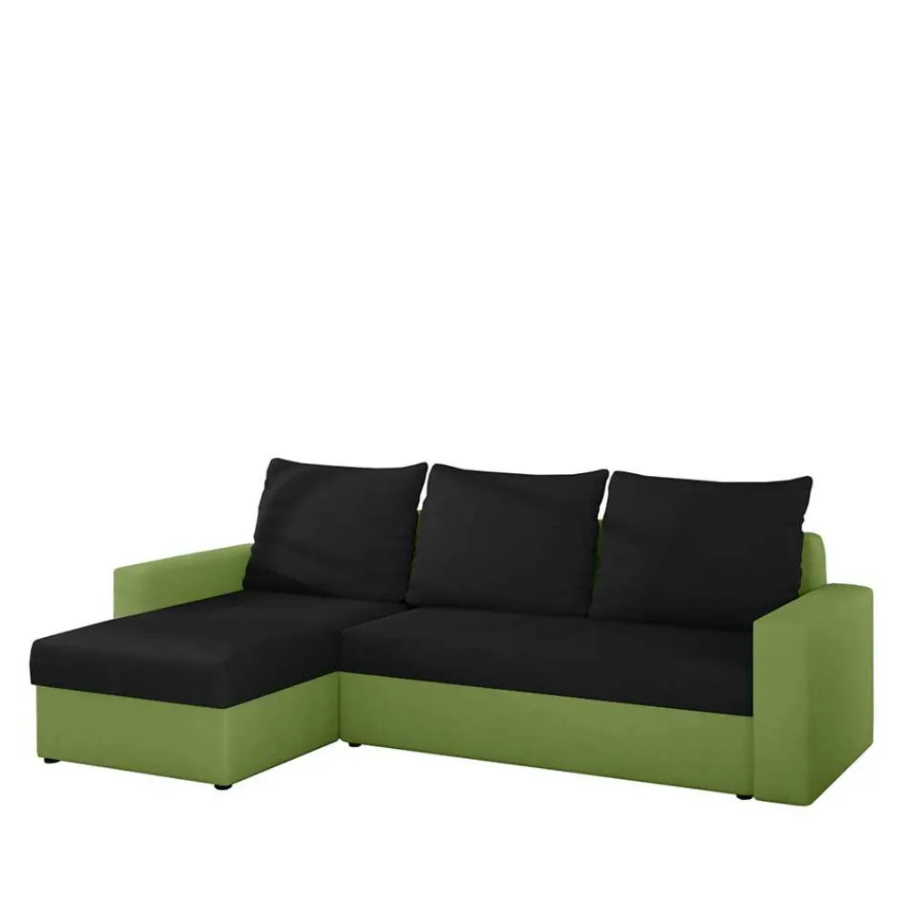 Wohnen Sofas<Ecksofa mit Bettfunktion in Schwarz und Hellgrün - Donlazi