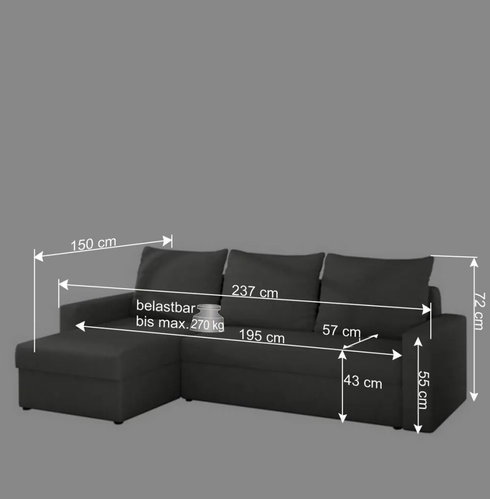 Wohnen Sofas<Ecksofa mit Bettfunktion in Schwarz und Hellgrün - Donlazi
