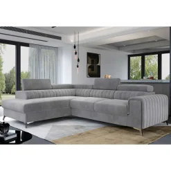 Wohnen Sofas<Ecksofa mit Bettfunktion in Hellgrau Samt - Merandes