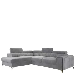 Wohnen Sofas<Ecksofa mit Bettfunktion in Hellgrau Samt - Merandes