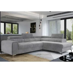 Wohnen Sofas<Ecksofa mit Bettfunktion in Hellgrau Samt - Merandes