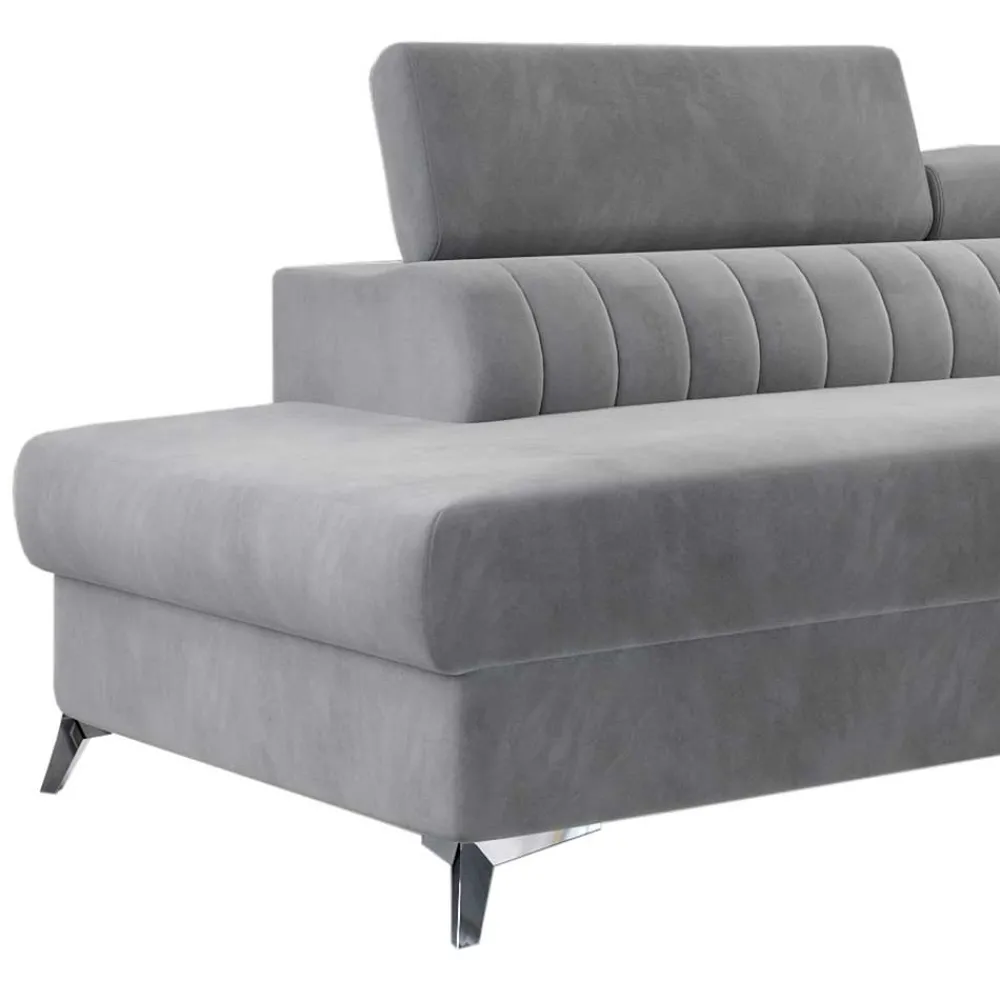 Wohnen Sofas<Ecksofa mit Bettfunktion in Hellgrau Samt - Merandes