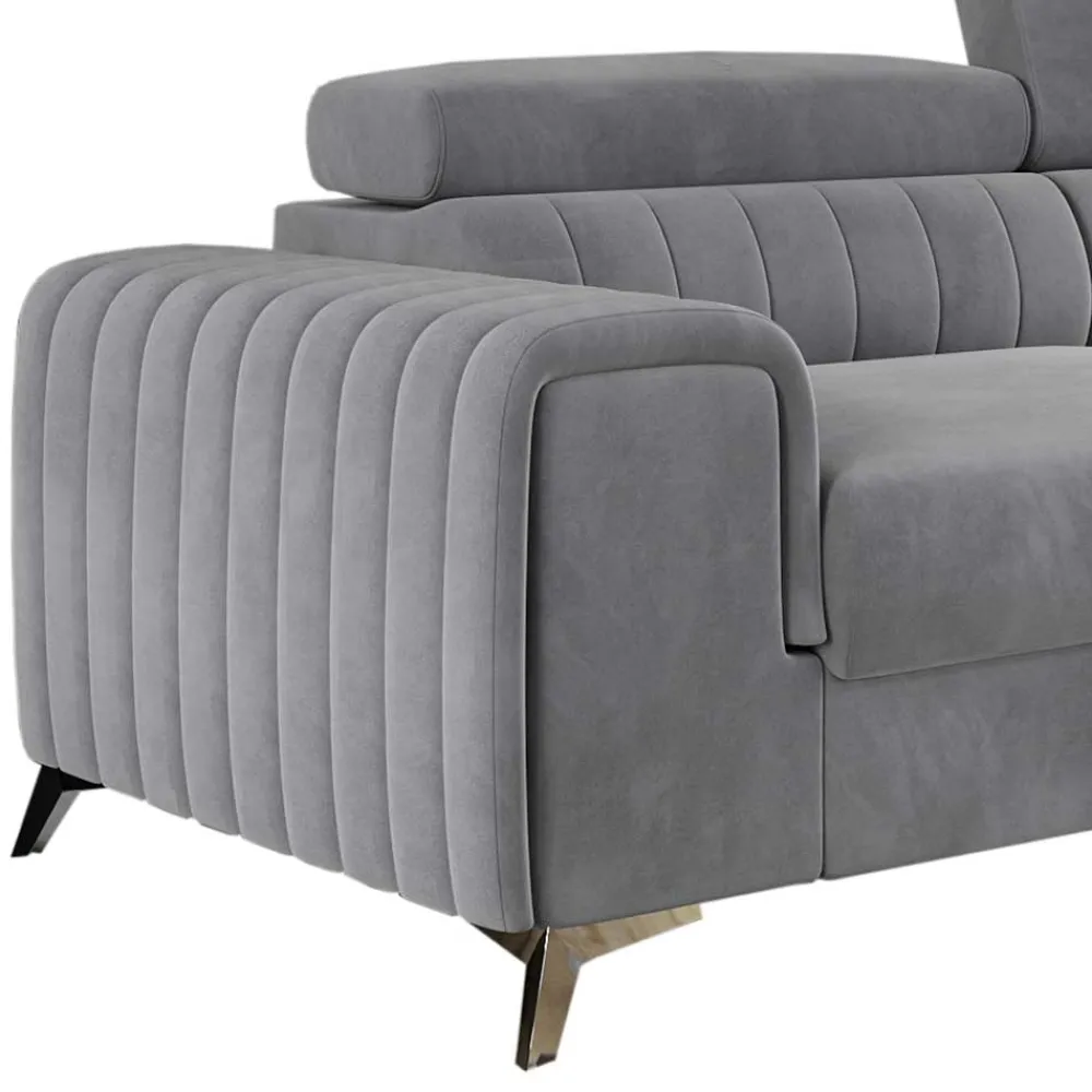 Wohnen Sofas<Ecksofa mit Bettfunktion in Hellgrau Samt - Merandes
