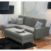 Wohnen Sofas<Ecksofa mit Hocker in Hellgrau mit Chrom - Setians (zweiteilig)