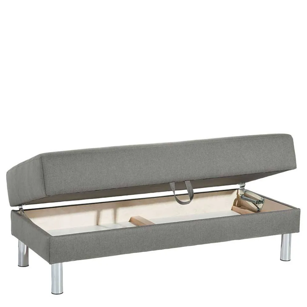 Wohnen Sofas<Ecksofa mit Hocker in Hellgrau mit Chrom - Setians (zweiteilig)