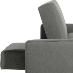 Wohnen Sofas<Ecksofa mit Hocker in Hellgrau mit Chrom - Setians (zweiteilig)