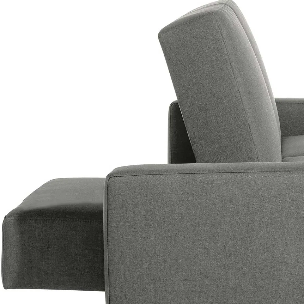 Wohnen Sofas<Ecksofa mit Hocker in Hellgrau mit Chrom - Setians (zweiteilig)