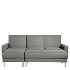 Wohnen Sofas<Ecksofa mit Hocker in Hellgrau mit Chrom - Setians (zweiteilig)