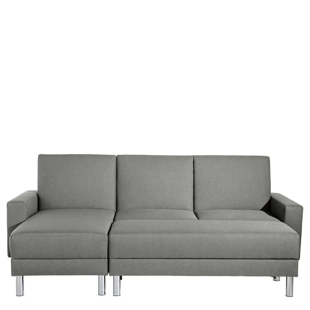 Wohnen Sofas<Ecksofa mit Hocker in Hellgrau mit Chrom - Setians (zweiteilig)