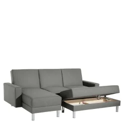 Wohnen Sofas<Ecksofa mit Hocker in Hellgrau mit Chrom - Setians (zweiteilig)