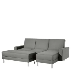 Wohnen Sofas<Ecksofa mit Hocker in Hellgrau mit Chrom - Setians (zweiteilig)