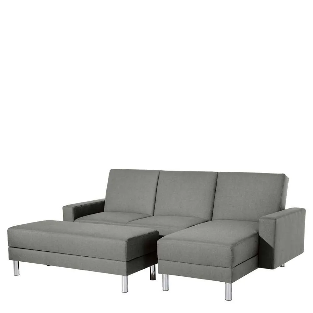 Wohnen Sofas<Ecksofa mit Hocker in Hellgrau mit Chrom - Setians (zweiteilig)