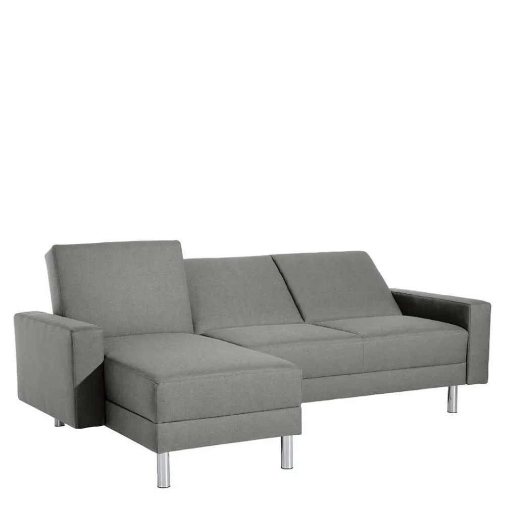 Wohnen Sofas<Ecksofa mit Hocker in Hellgrau mit Chrom - Setians (zweiteilig)