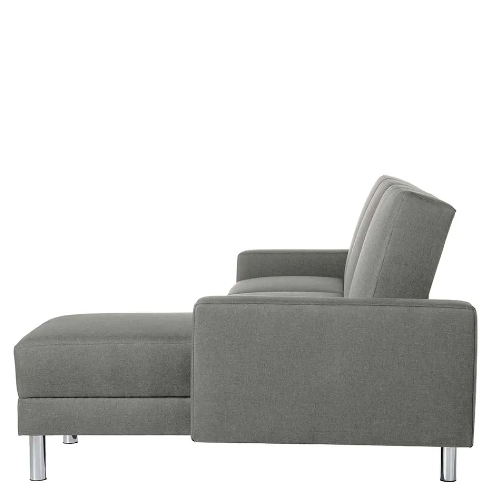 Wohnen Sofas<Ecksofa mit Hocker in Hellgrau mit Chrom - Setians (zweiteilig)