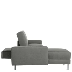 Wohnen Sofas<Ecksofa mit Hocker in Hellgrau mit Chrom - Setians (zweiteilig)