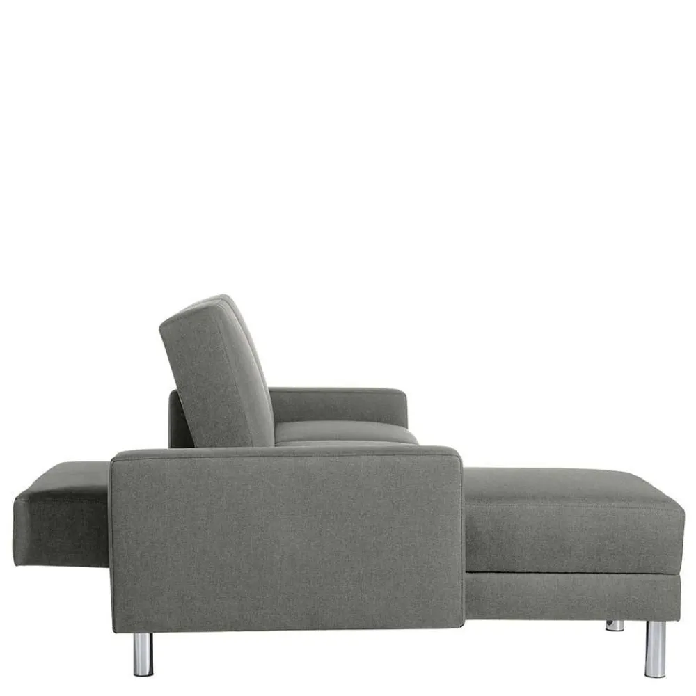 Wohnen Sofas<Ecksofa mit Hocker in Hellgrau mit Chrom - Setians (zweiteilig)