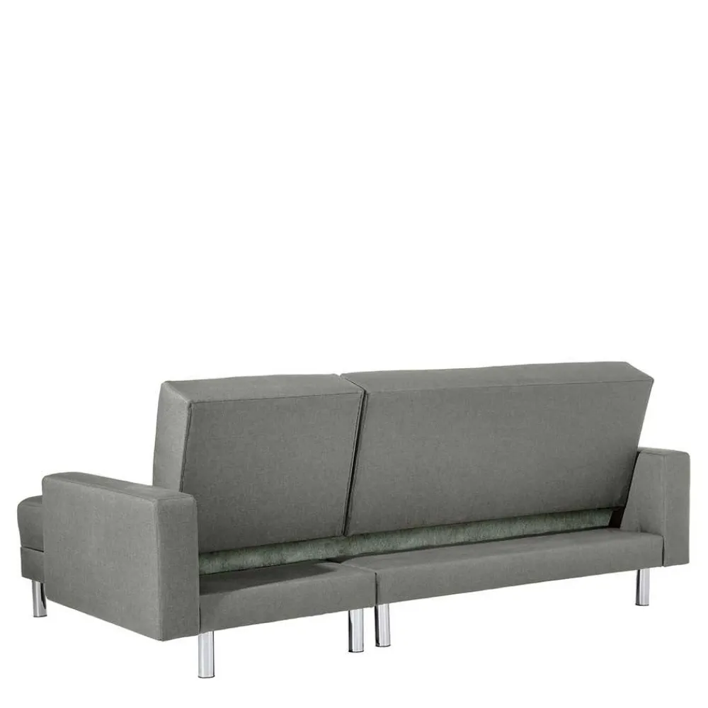Wohnen Sofas<Ecksofa mit Hocker in Hellgrau mit Chrom - Setians (zweiteilig)