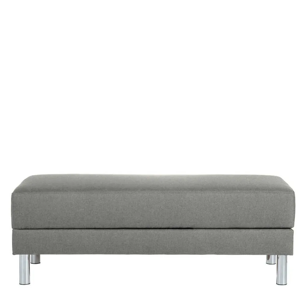 Wohnen Sofas<Ecksofa mit Hocker in Hellgrau mit Chrom - Setians (zweiteilig)