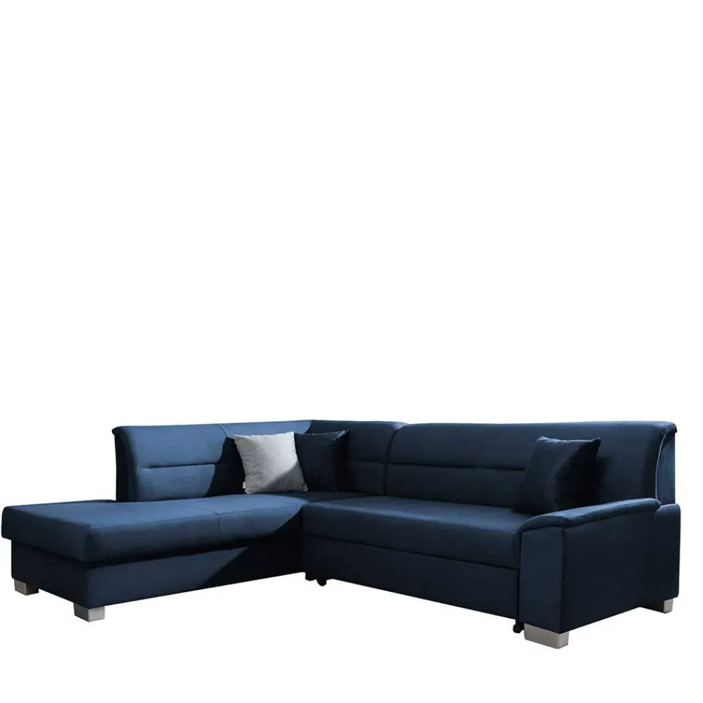 Wohnen Betten<Ecksofa mit Schlaffunktion in Blauschwarz Samtbezug - Lasalinas