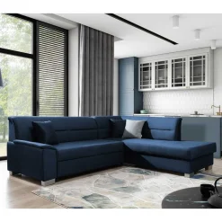 Wohnen Betten<Ecksofa mit Schlaffunktion in Blauschwarz Samtbezug - Lasalinas