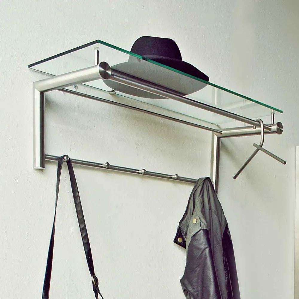 Wohnen Garderoben<Edelstahl Garderobe mit Glas Hutablage - Blevos