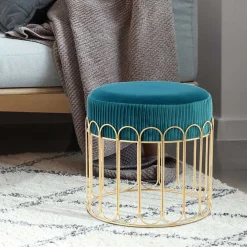 Wohnen Hocker<Edler Samthocker in Petrol & Gold - Ugian