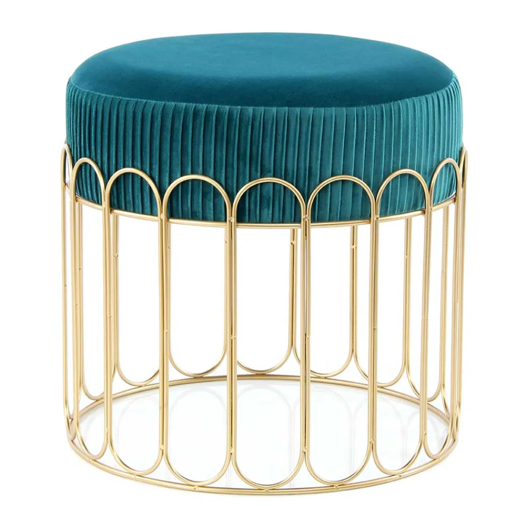 Wohnen Hocker<Edler Samthocker in Petrol & Gold - Ugian