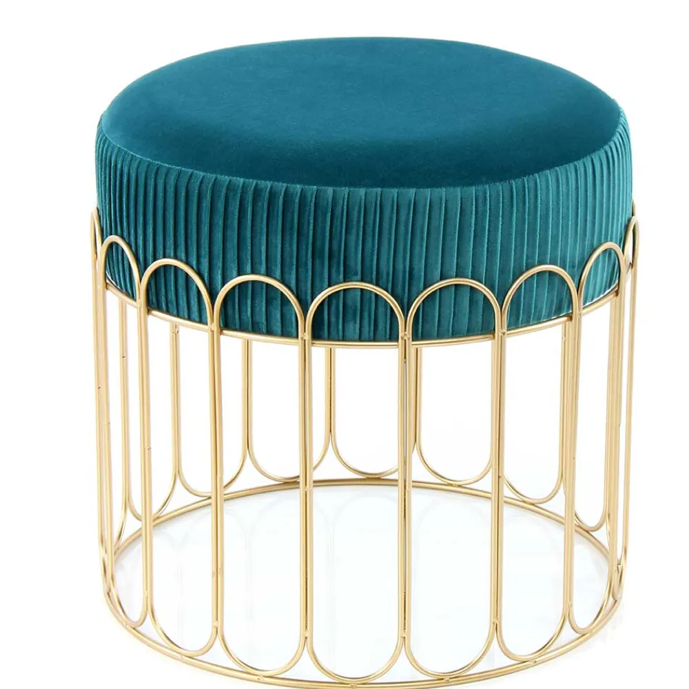 Wohnen Hocker<Edler Samthocker in Petrol & Gold - Ugian