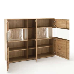 Wohnen Highboards<Eiche Bianco Highboard mit Glas-Einsätzen - Crokas
