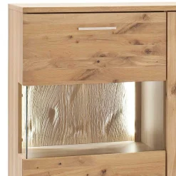 Wohnen Highboards<Eiche Bianco Highboard mit Glas Einsatz - Crokas I