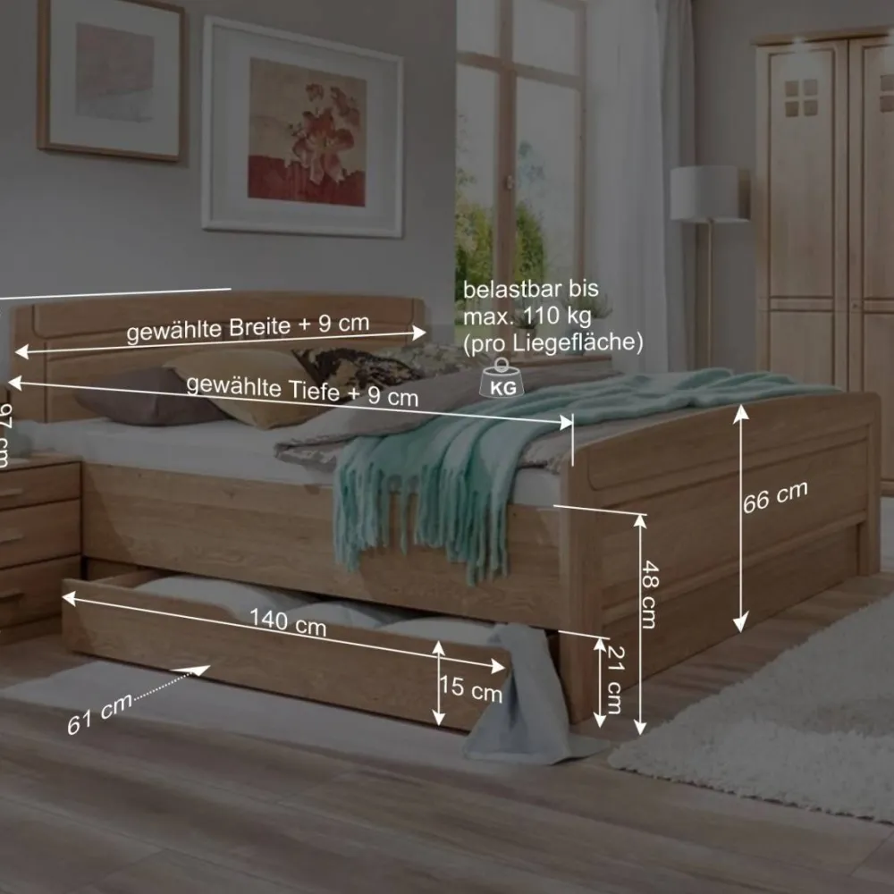 Wohnen Betten<Eiche Doppelbett & Nachtkommoden - Sendician (dreiteilig)