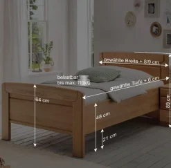 Wohnen Betten<Eiche Einzelbett auch in Überlängen - Sendician