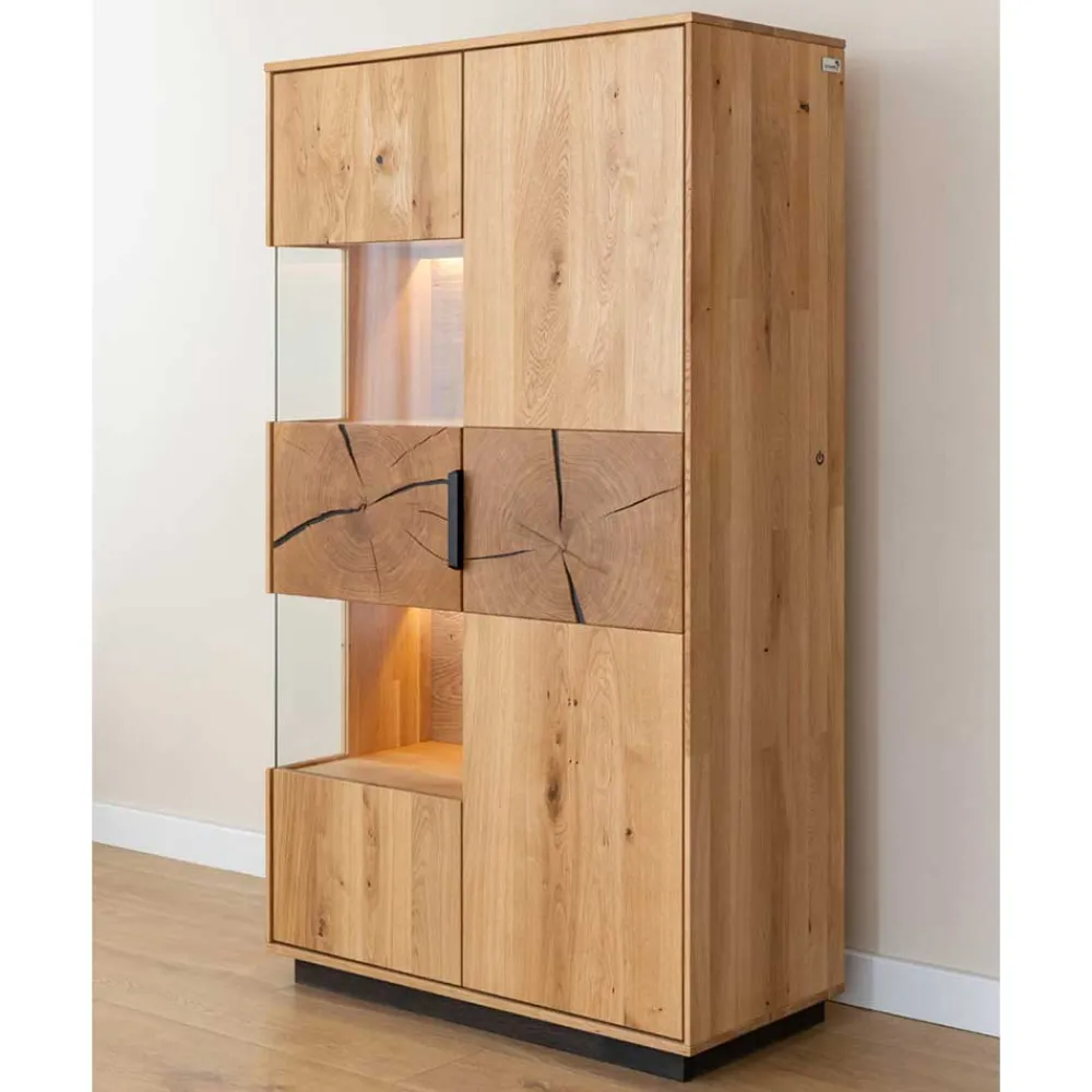 Wohnen Highboards|Vitrinen<Eichenholz Highboard mit Hirnholz Applikation - Deruta