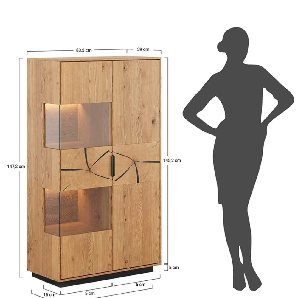 Wohnen Highboards|Vitrinen<Eichenholz Highboard mit Hirnholz Applikation - Deruta