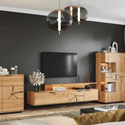Wohnen Highboards|Vitrinen<Eichenholz Highboard mit Hirnholz Applikation - Deruta