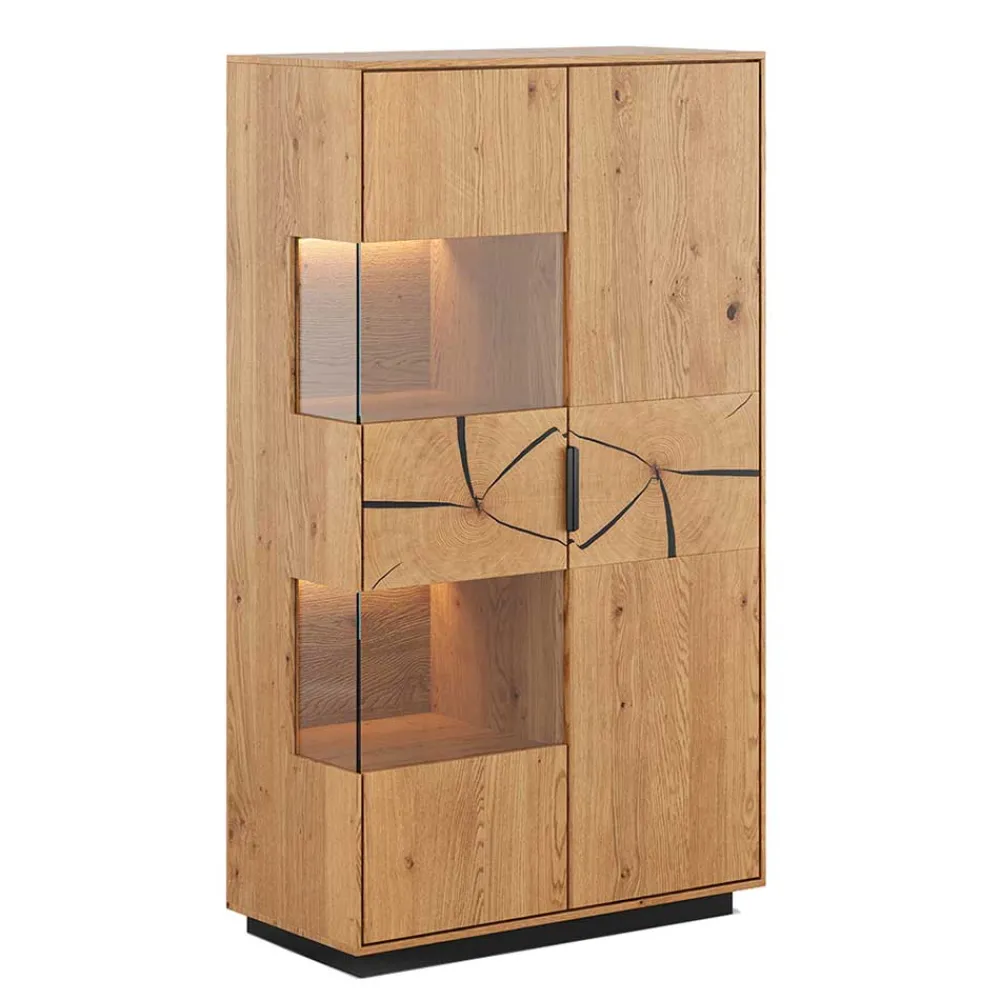 Wohnen Highboards|Vitrinen<Eichenholz Highboard mit Hirnholz Applikation - Deruta