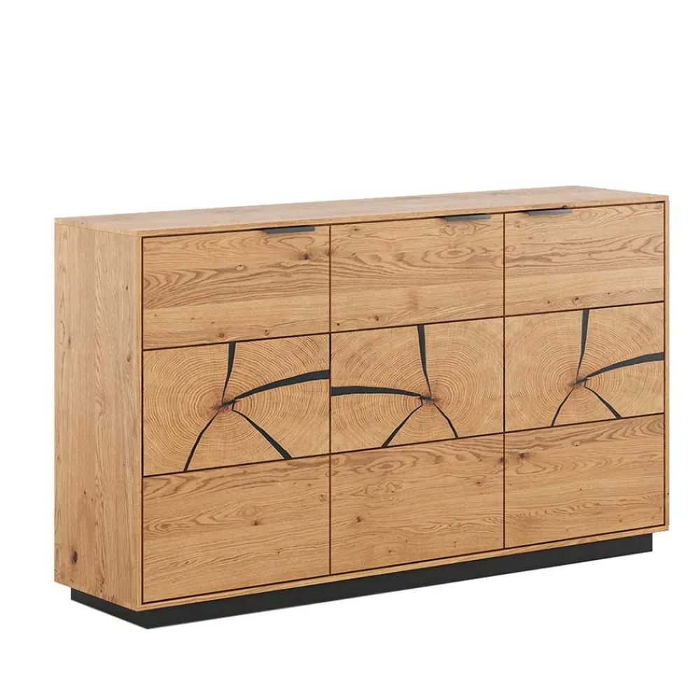 Wohnen Sideboards<Eichenholz Sideboard mit Hirnholz Applikation - Deruta