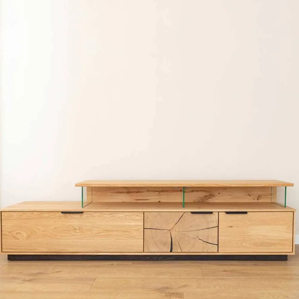 Wohnen Tv & Hifi-Möbel|Lowboards<Eichenholz TV Board mit Hirnholz Applikation - Deruta