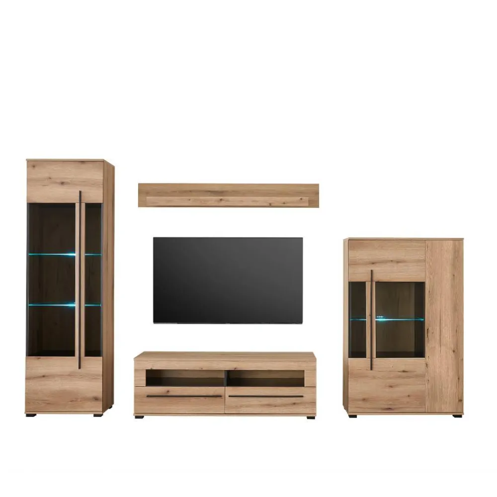 Wohnen Wohnwände<Eicheoptik Wohnzimmermöbel Set - Brocus (vierteilig)
