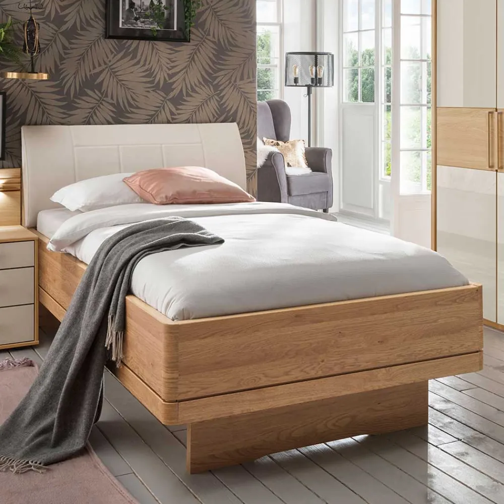 Wohnen Betten<Einzelbett mit Kunstleder Kopfteil in Beige - Emdsiva