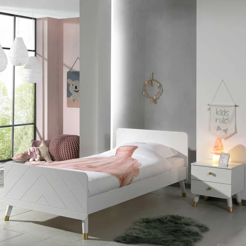 Wohnen Betten<Einzelbett mit Nachtkommode in Weiß - Baranoma (zweiteilig)