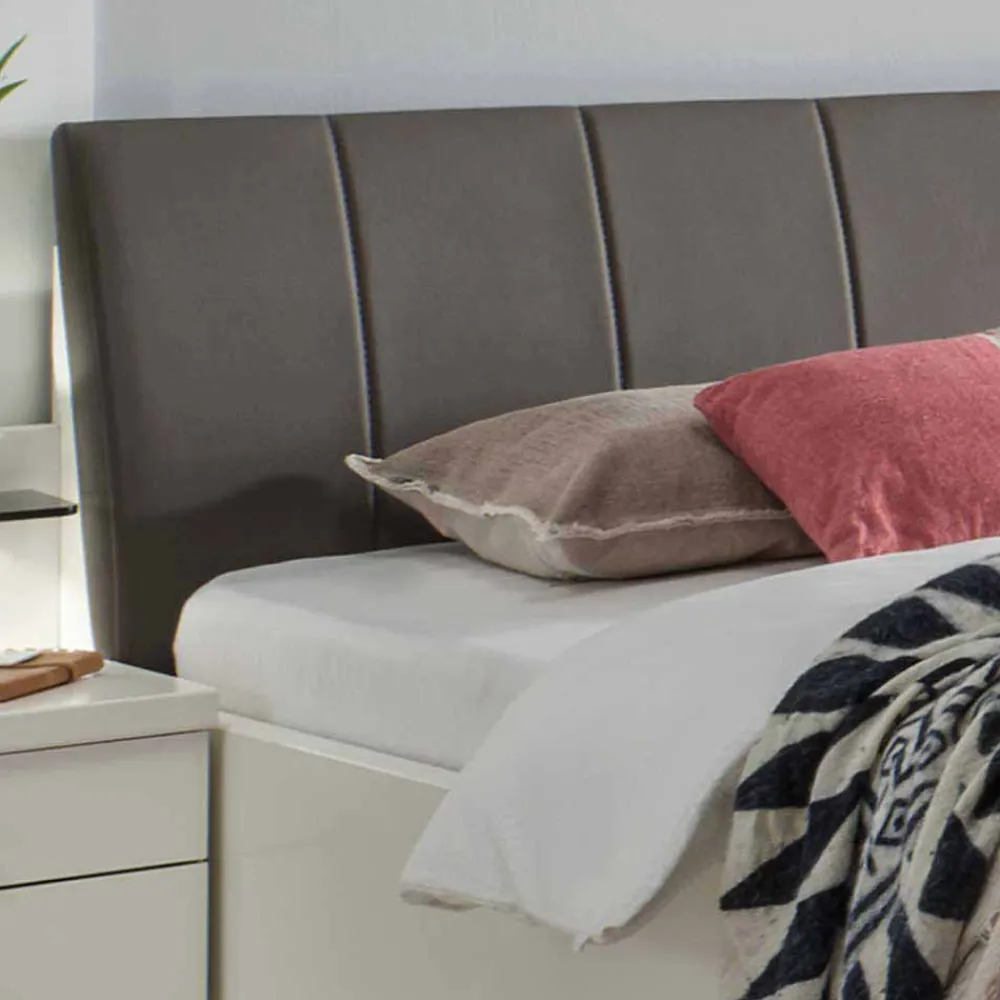 Wohnen Betten<Einzelbett und Nachttisch Set Ronis in Weiß mit Braun (zweiteilig)
