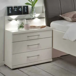 Wohnen Betten<Einzelbett und Nachttisch Set Ronis in Weiß mit Braun (zweiteilig)