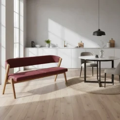 Wohnen Sitzbank<Elegante Esszimmer-Bank in Rot & Wildeiche - Ovenciana